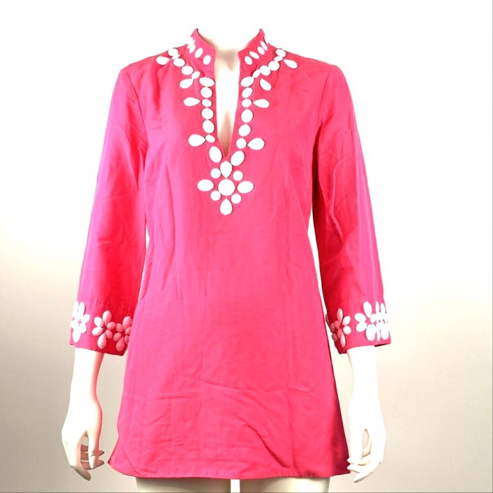 Lilly Pulitzer Newberry tunic top in lipstick 🩷 pink, beaded, v-neck, size 6 - Picture 4 of 9